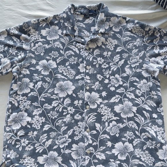 VTG Polo Ralph Lauren Hawaiian Faded Blue Camp Shirt Cotton Looper Terry Floral - Picture 8 of 8